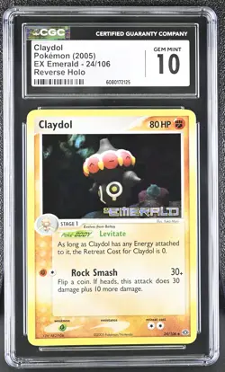 CGC 10 GEM MINT Claydol 2005 EX Emerald 24/106 Reverse Holo Stamped Pokemon Card - Image 1