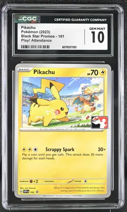 CGC 10 Pikachu SVP 101 PLAY! Worlds Attendance Promo Pokemon Card GEM MINT - Image 1