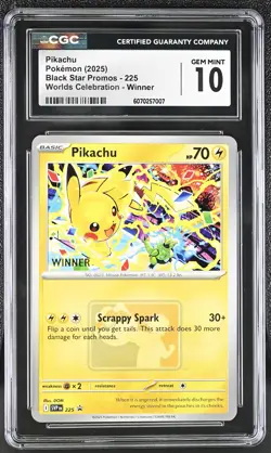 CGC 10 Pikachu SVP 225 WINNER Worlds Celebration Promo Pokemon Card GEM MINT - Image 1