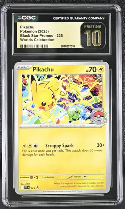 CGC PRISTINE 10 Pikachu SVP 225 Worlds Celebration Promo Pokemon Card - Image 1