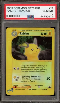 Pokemon Raichu Expedition Reverse Holo Rare #27 PSA 10 Gem Mint - Image 1