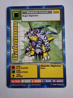 2X Digimon Animated Series 1 Bandai 1999 Gabumon card near mint - Image 1