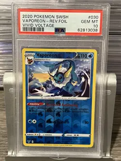 Pokemon Vaporeon Rare Holo Card Vivid Voltage 2020 030/185 PSA Gem Mint 10 - Image 1