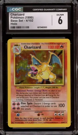 Pokemon Charizard Base Set Unlimited Holo Rare #4 CGC 6 - Image 1