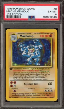 Pokemon Machamp Base Set 1st Edition Holo Rare #8 PSA 6 - Image 1