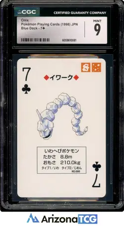 Pokemon 1998 Onix #095 7 of Clubs Playing Cards Blue Deck Japanese CGC 9 - Image 1