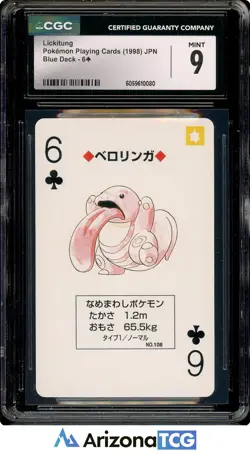 Pokemon 1998 Lickitung 6 of Clubs Playing Cards Blue Deck Japanese CGC 9 - Image 1