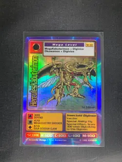 1999 Bandai Digimon Card HerculesKabuterimon 1st Edition Holo Foil St-33 - Image 1