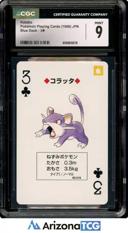 Pokemon 1998 Rattata 3 of Clubs Playing Cards Blue Deck Japanese CGC 9 - Image 1