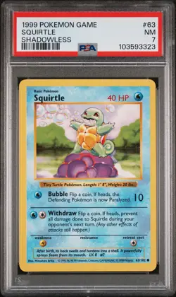 Pokemon Cards: Base Set Shadowless Common: Squirtle 63/102 PSA 7 Free Shipping - Image 1