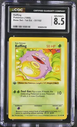 CGC 8.5 Koffing 1999 Base Set 1st Edition Shadowless 51/102 Pokemon Card - Image 1