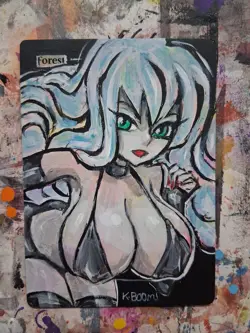 Altered MTG Hand Painted Swamp One Of A Kind Anime Girl - Image 1