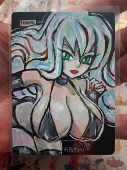 Altered MTG Hand Painted Swamp One Of A Kind Anime Girl - Image 2
