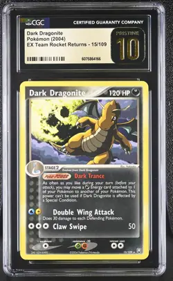 CGC 10 PRISTINE Dark Dragonite 2004 EX Team Rocket Returns 15/109 Pokemon Card - Image 1