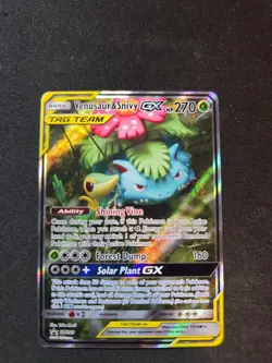Pokemon TCG Venusaur and Snivy GX SM229 Full Art Tag Team Black Star Promo LP+ - Image 1