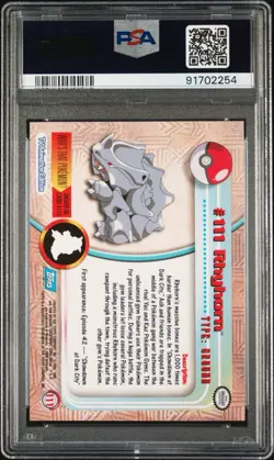 2000 Topps #111 Rhyhorn Holo Foil Pokemon T.V. Animated Series 2 PSA 9 MINT - Image 2