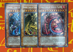 YUGIOH SACRED BEAST SET RAVIEL/HAMON/URIA SECRET RARE NM CT03-EN003/EN005/EN006 - Image 1