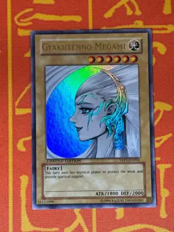 YUGIOH GYAKUTENNO MEGAMI ULTRA RARE LIGHT PLAY YAP1-EN005 - Image 1