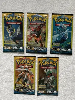 Pokemon Sun & Moon Base Booster Art Set Lot of Five Dollar Tree 3 Card Pack 2017 - Image 1