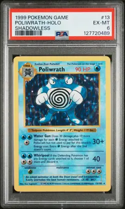 1999 POKEMON GAME SHADOWLESS #13 POLIWRATH-HOLO PSA 6 - Image 1