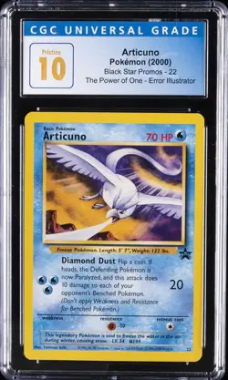 2000 POKEMON THE POWER OF ONE ERROR ILLUSTRATOR #22 ARTICUNO CGC 10 PRISTINE - Image 1