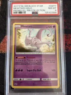2017 Pokemon Mewtwo Holo Pin Collection Black Star Promo SM77 PSA 9 - Image 1