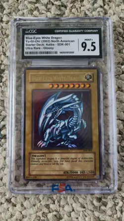 YuGiOh CGC 9.5+ GRADED 2002 Blue-Eyes White Dragon SDK-001 Ultra Rare MINT - Image 1