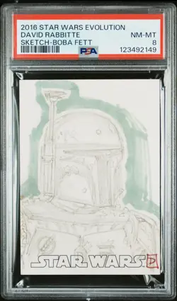 2016 TOPPS STAR WARS EVOLUTION SKETCH CARDS BOBA FETT DAVID RABBITTE PSA 8 - Image 1