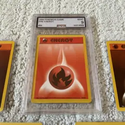 Lot of (12) Graded Pokemon Cards 1999 Fire Energy Mint 9 Raw Energy’s Super RR - Image 2
