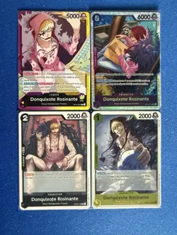 Donquixote Rosinante One Piece TCG 4-card lot OP10 Super Rare+OP12 Leader+++ PWE - Image 1