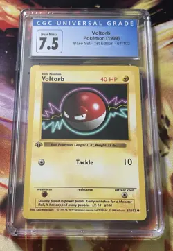 1999 Pokemon - 1st Edition Shadowless Voltorb Base Set 67/102 - CGC 7.5 - WOTC - Image 1