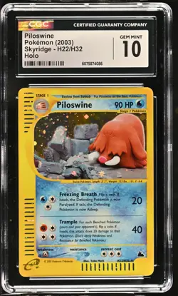 CGC 10 GEM MINT Piloswine 2003 Skyridge H22/H32 Holo SWIRL Pokemon Card - Image 1