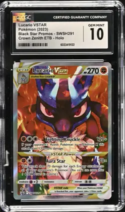 POKEMON CGC 10 GEM MINT LUCARIO VSTAR FULL ART SWSH291 CROWN ZENITH ETB - Image 1