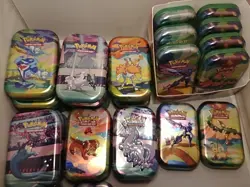 Pokemon MIXED MINI TINS LOT of 29+ Display Box,Inserts In All, Stickers In Some! - Image 2