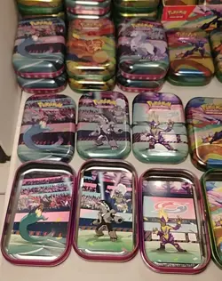Pokemon MIXED MINI TINS LOT of 29+ Display Box,Inserts In All, Stickers In Some! - Image 4