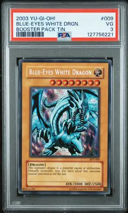 2003 YU-GI-OH! BOOSTER PACK TIN #009 BLUE-EYES WHITE DRAGON PSA 3 - Image 1