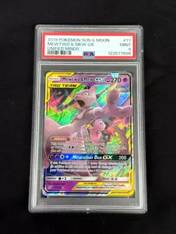 2019 Pokemon Sun & Moon Mewtwo & Mew GX PSA 9 Miracle Twins Card - Image 1