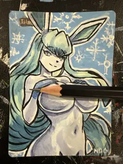 MTG Altered Art Anime Glaceon Pokemon Hand drawn - Image 1