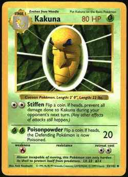 Pokemon - Base Set (Shadowless) Kakuna 1999 33 Uncommon Unlimited - Image 1
