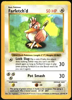 Pokemon - Base Set (Shadowless) Farfetch'd 1999 27 Uncommon Unlimited - Image 1