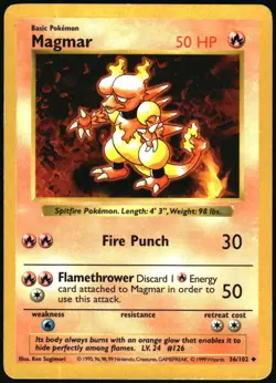 Pokemon - Base Set (Shadowless) Magmar 1999 36 Uncommon Unlimited - Image 1