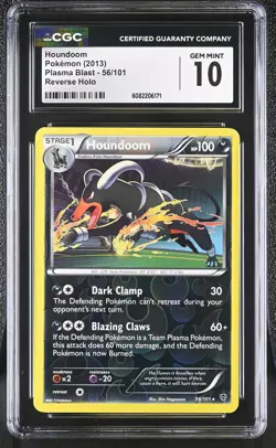 CGC 10 GEM MINT Houndoom 2013 Plasma Blast 56/101 Reverse Holo Pokemon Card - Image 1