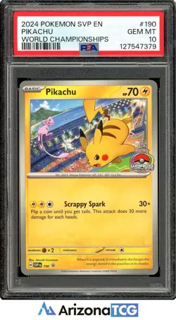 Pokemon 2024 Pikachu 190 World Championships 2024 Promo GEM MINT PSA 10 - Image 1