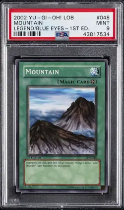 2002 YU-GI-OH! LOB-LEGEND OF BLUE EYES WHITE DRAGON 1ST ED #048 MOUNTAIN PSA 9 - Image 1