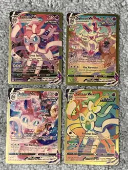 Pokemon Set of 4 Sylveon VMax HP310 Precious Touch Gold Foil Fan Art NM! - Image 1