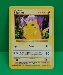 Pokemon Card - Pikachu Red Cheeks Base Set (Shadowless) 58/102 Common Played - Image 1