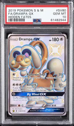 2019 POKEMON SUN & MOON HIDDEN FATES #SV80 FULL ART/DRAMPA GX PSA 10 - Image 1