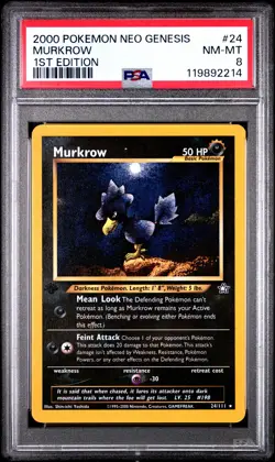 119892214 Murkrow 2000 Pokemon Neo Genesis 1st Edition #24/111 PSA 8 - Image 1
