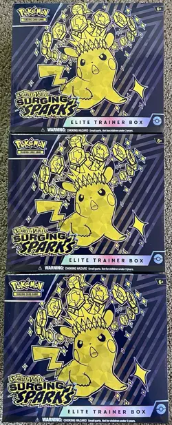 Pokemon TCG Surging Sparks Elite Trainer Box ETB SV08 - NEW SEALED LOT OF 3 - Image 1