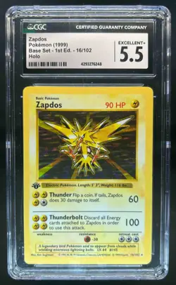 1999 Pokemon Set 1st Edition Zapdos Holo #16/102 CGC 5.5 - Image 1